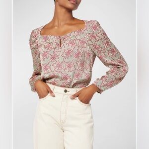 Joie Women's Red Dionne Floral Twill Blouse Top Size M